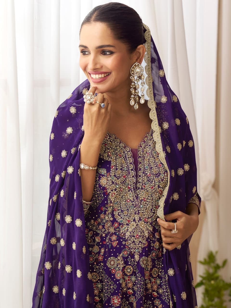 Aarshi Fashions Dark Blue Pure Georgette Full Stitched Suit - Image 3