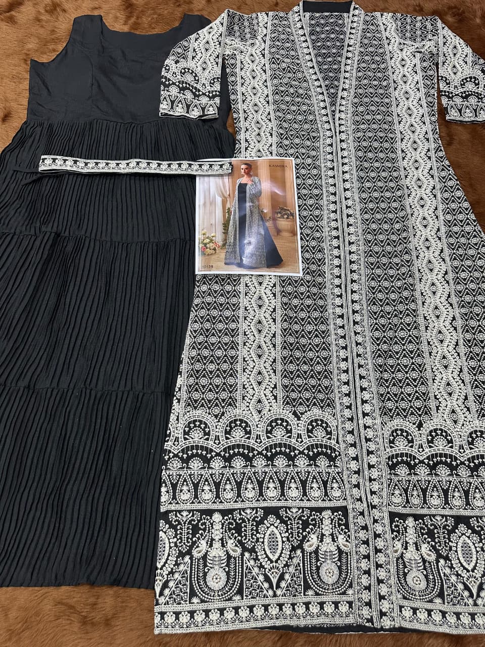 Aarshi Fashions Heavy Silks Black Long Top With Silk Shrug - Image 3