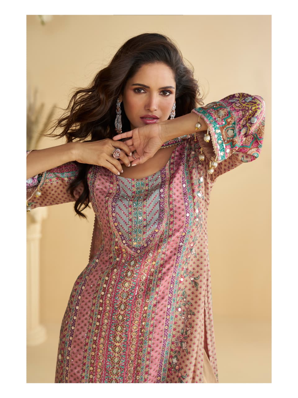 Aarshi Fashions Peach Heavy Crepe Digital Print Palazzo Suits - Image 3