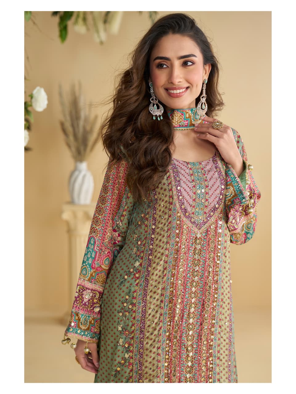 Aarshi Fashions Pink Heavy Crepe Digital Print Palazzo Suits - Image 3