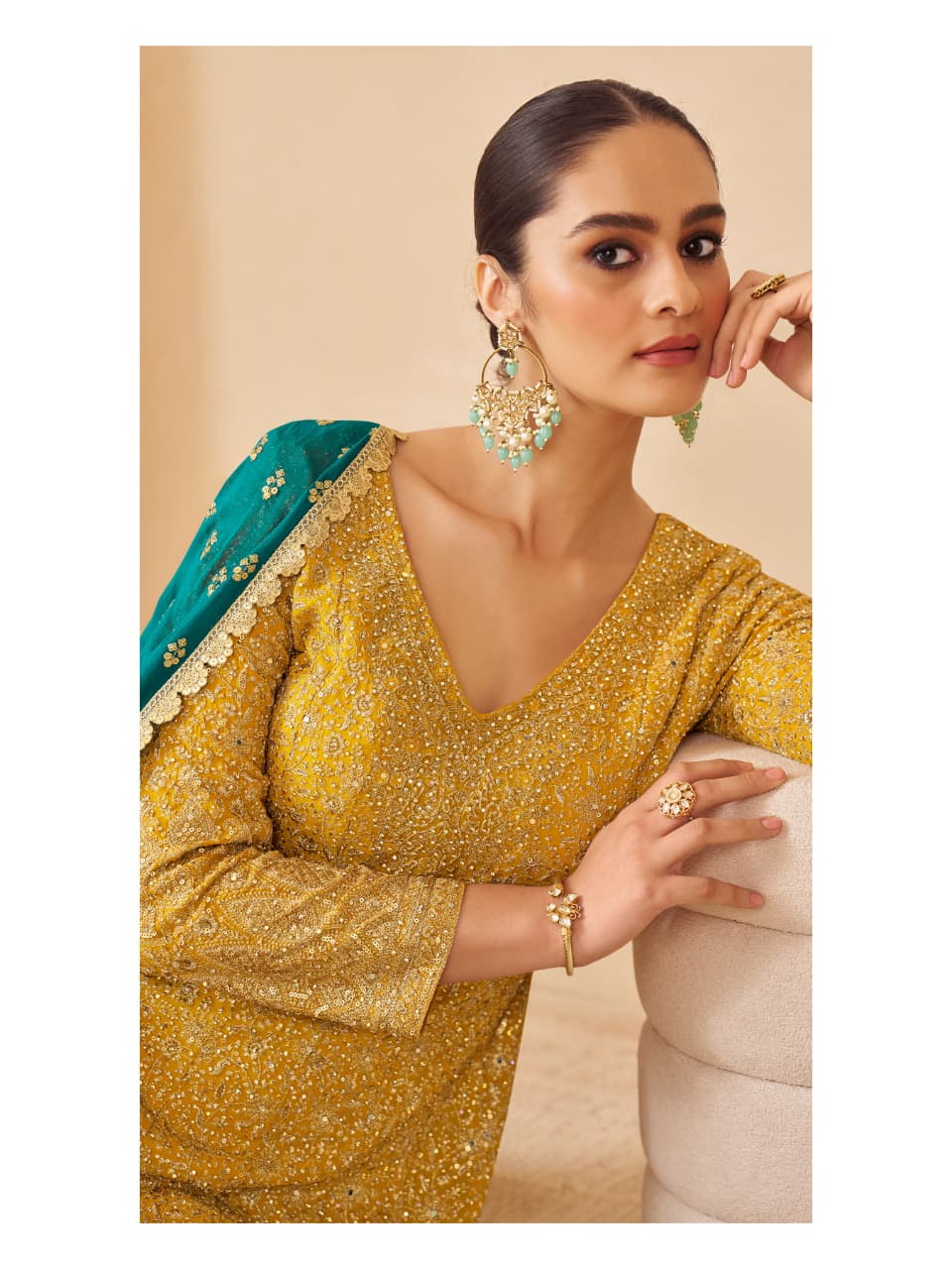 Aarshi Fashions Yellow Pure Georgette Full Stitched Suit - Image 3