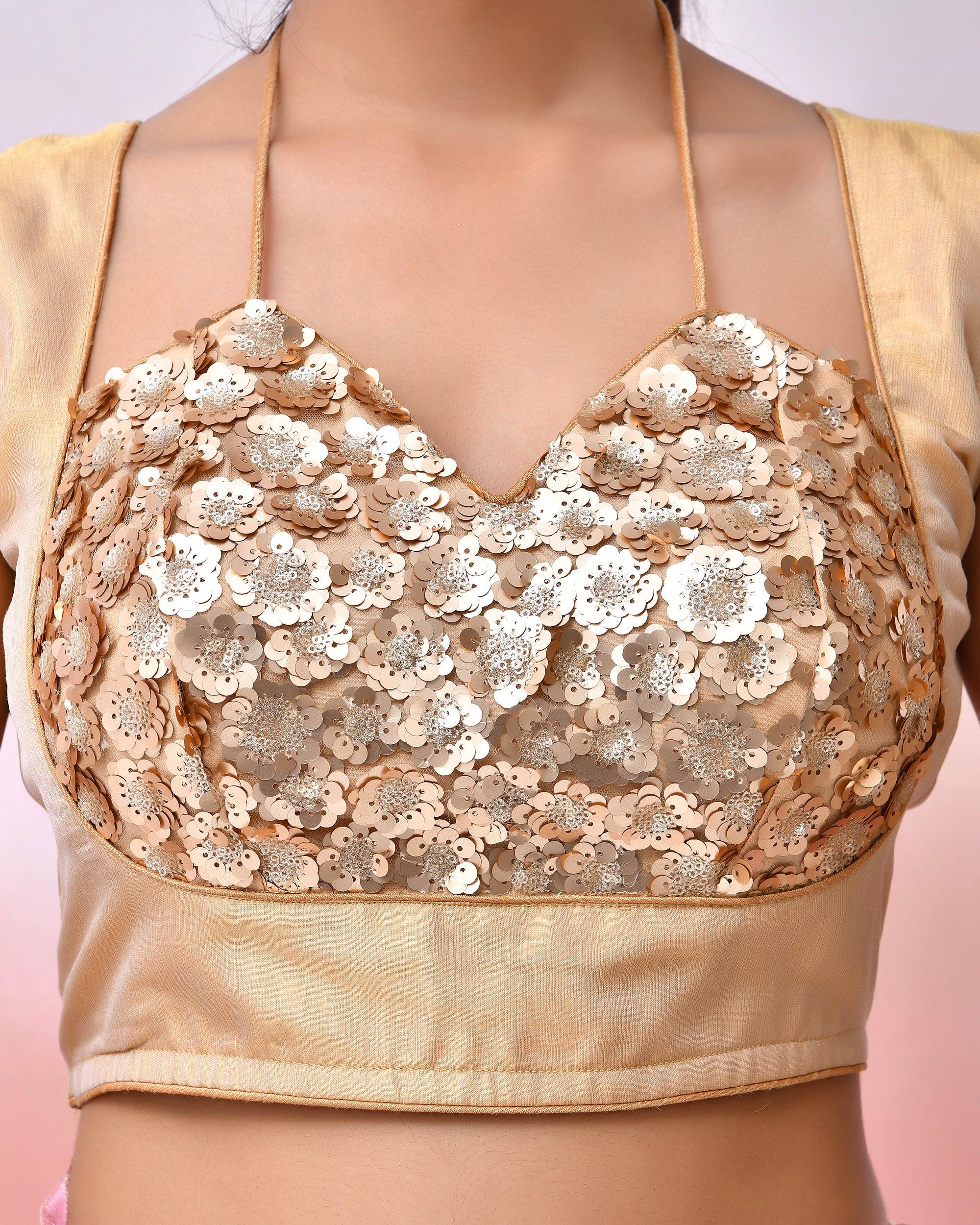 Amodini Designer Studio Women Embellished Sequined Masaba Cut Saree Blouse - Image 4