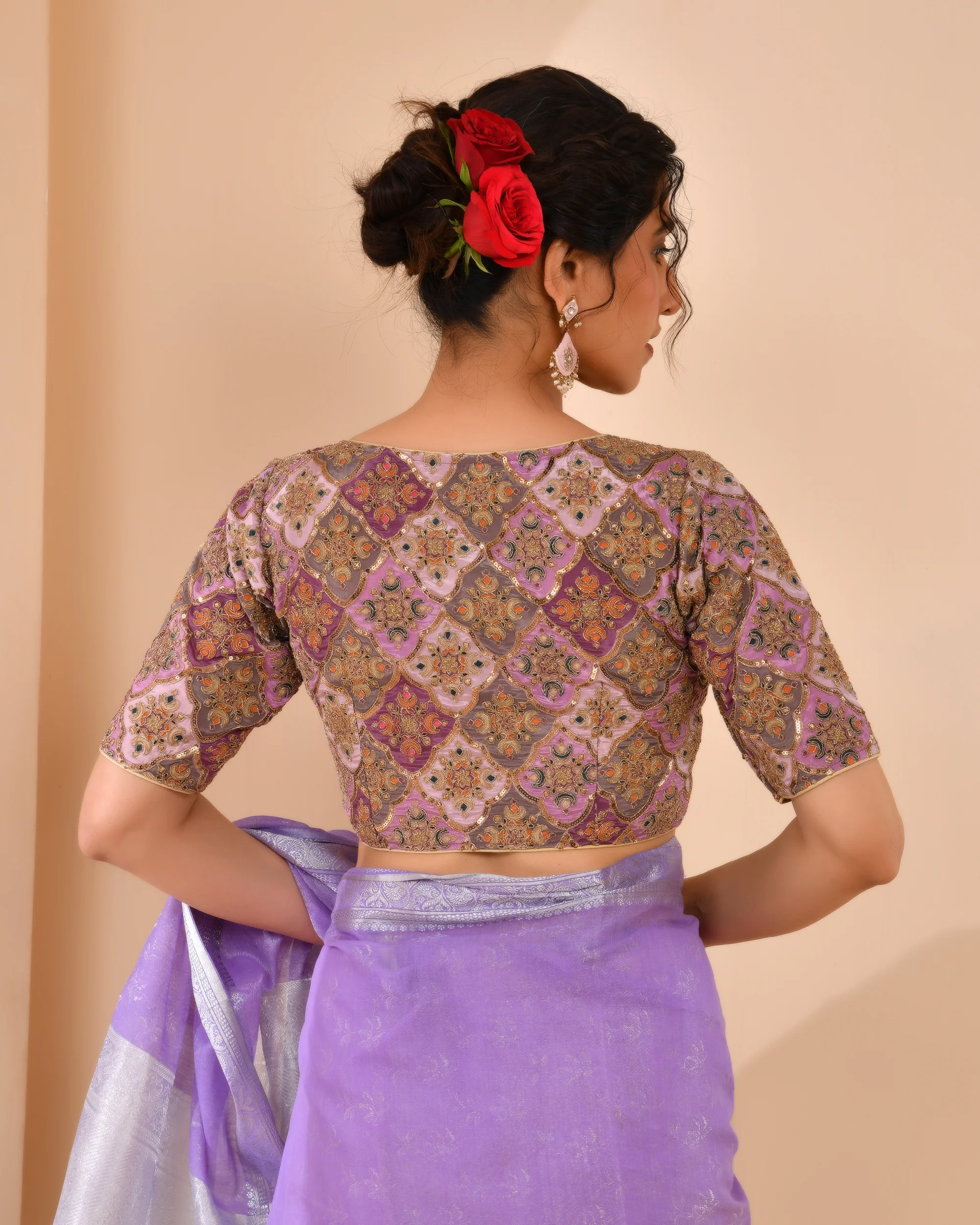 Amodini Designer Studio Women's Lavender Geometric Pattern Embroidered Blouse - Image 2
