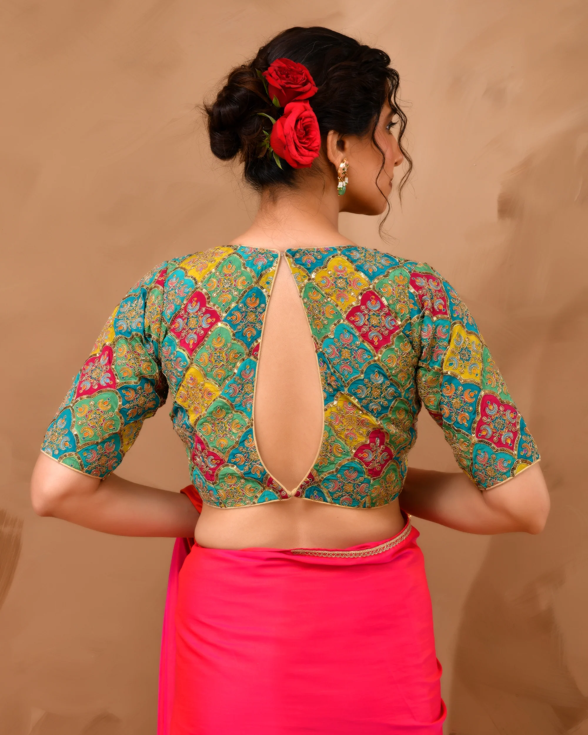 Amodini Designer Studio Women's Madhubala Style Pink Blouse With Sleeves - Image 2