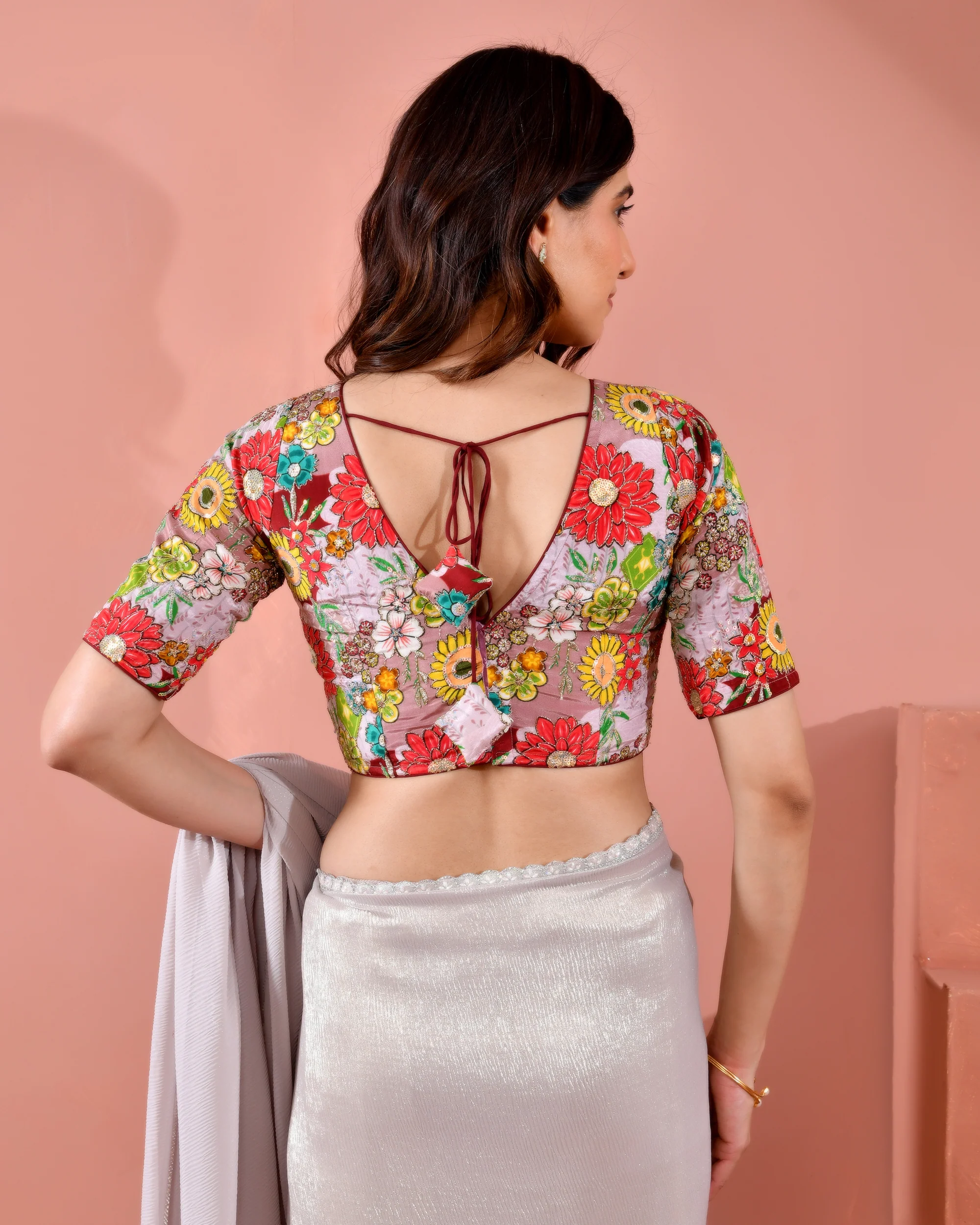 Amodini Designer Studio Women's Mauve Sequin Zara Multicolored Postion Print Blouse with Sleeves - Image 2