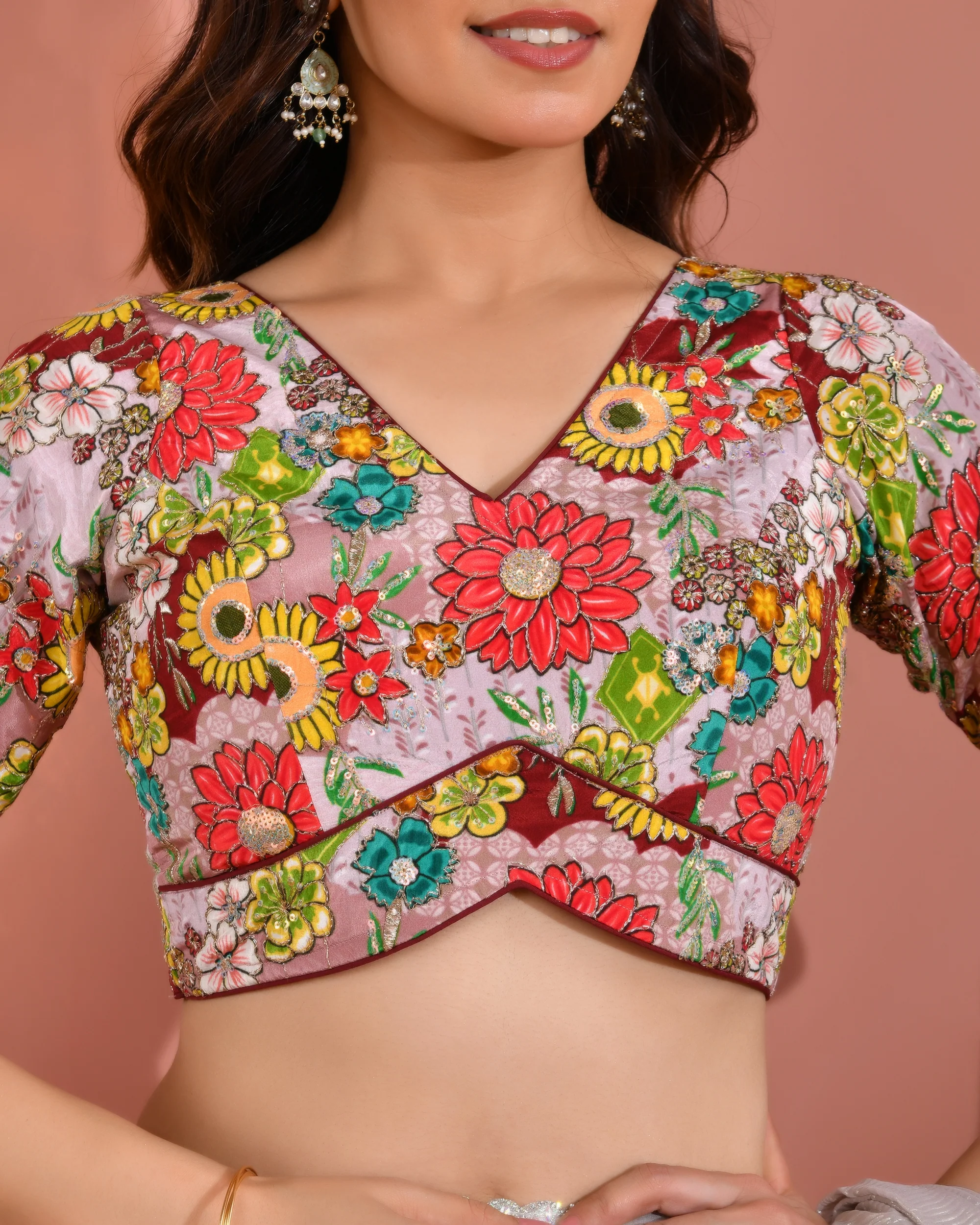 Amodini Designer Studio Women's Mauve Sequin Zara Multicolored Postion Print Blouse with Sleeves - Image 3