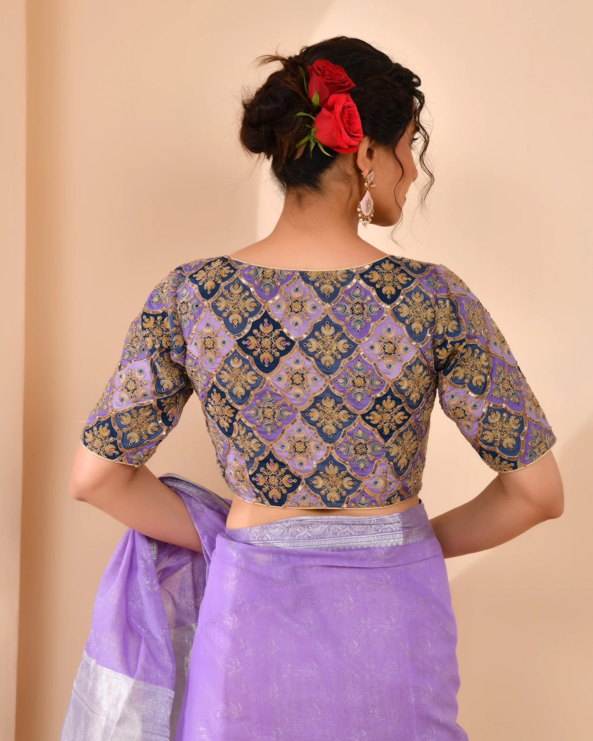 Amodini Designer Studio Women's Purple Geometric Pattern Embroidered Blouse - Image 2