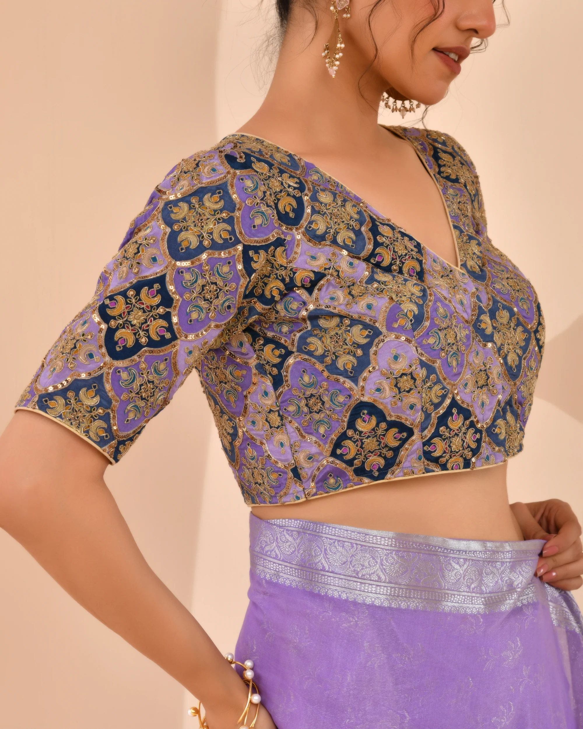 Amodini Designer Studio Women's Purple Geometric Pattern Embroidered Blouse - Image 4