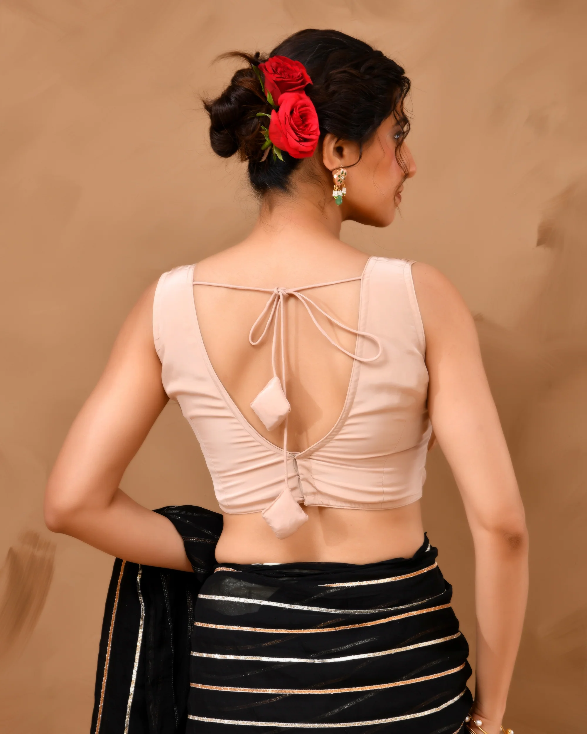 Amodini Designer Studio Women's Rose Gold V neck Wrinkled sleeveless blouse - Image 4
