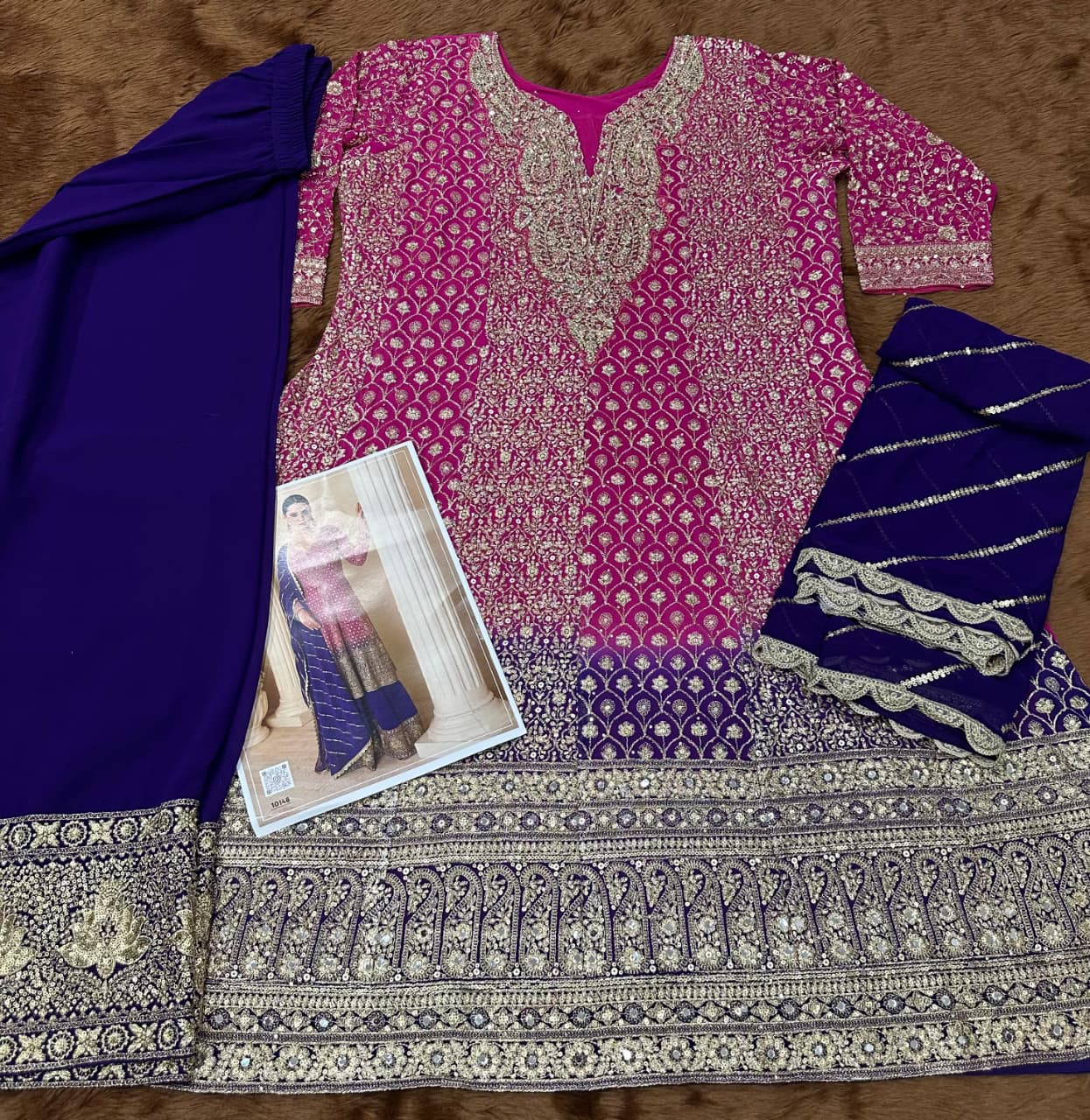 Aarshi Fashions Rose Pink Pure Georgette Full Stitched Suit - Image 3