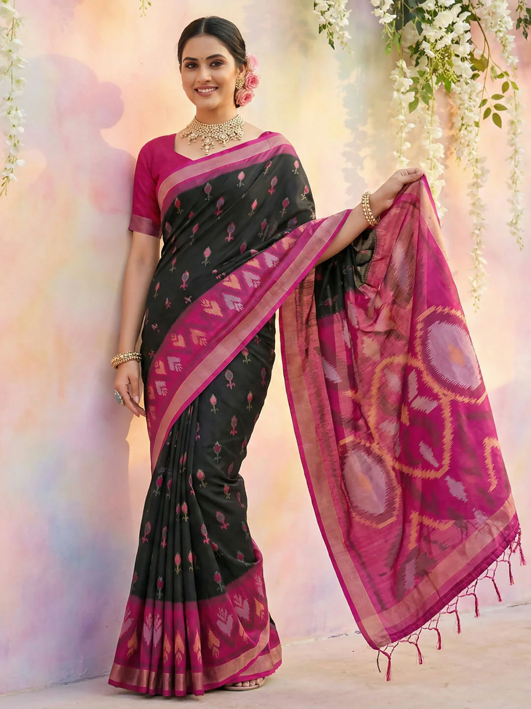 Astita Black Soft Silk Saree