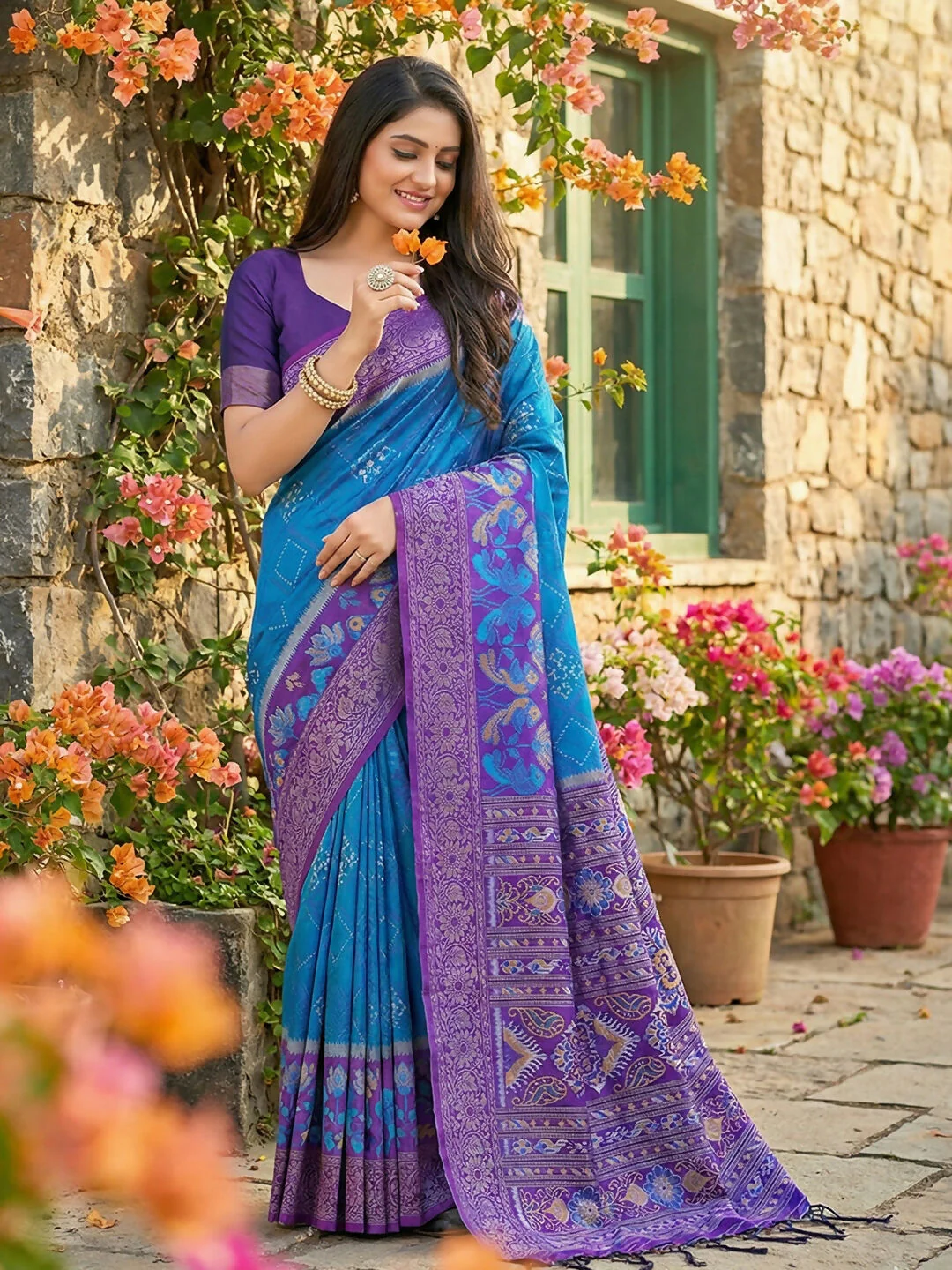 Astita Blue Pochampally Silk Saree