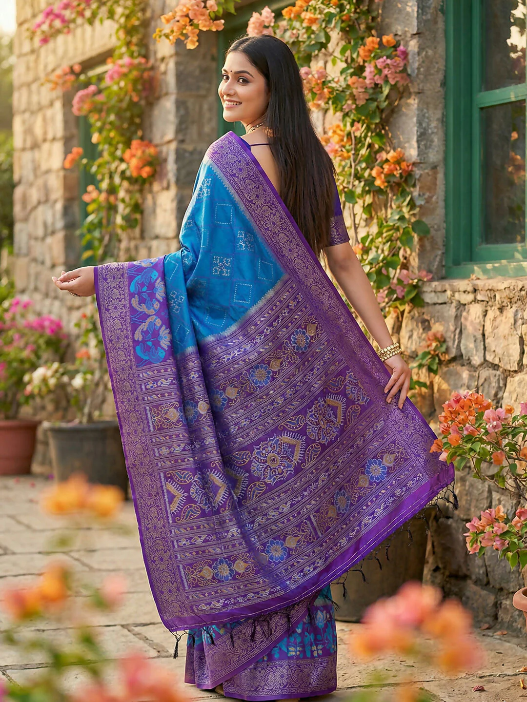 Astita Blue Pochampally Silk Saree - Image 2