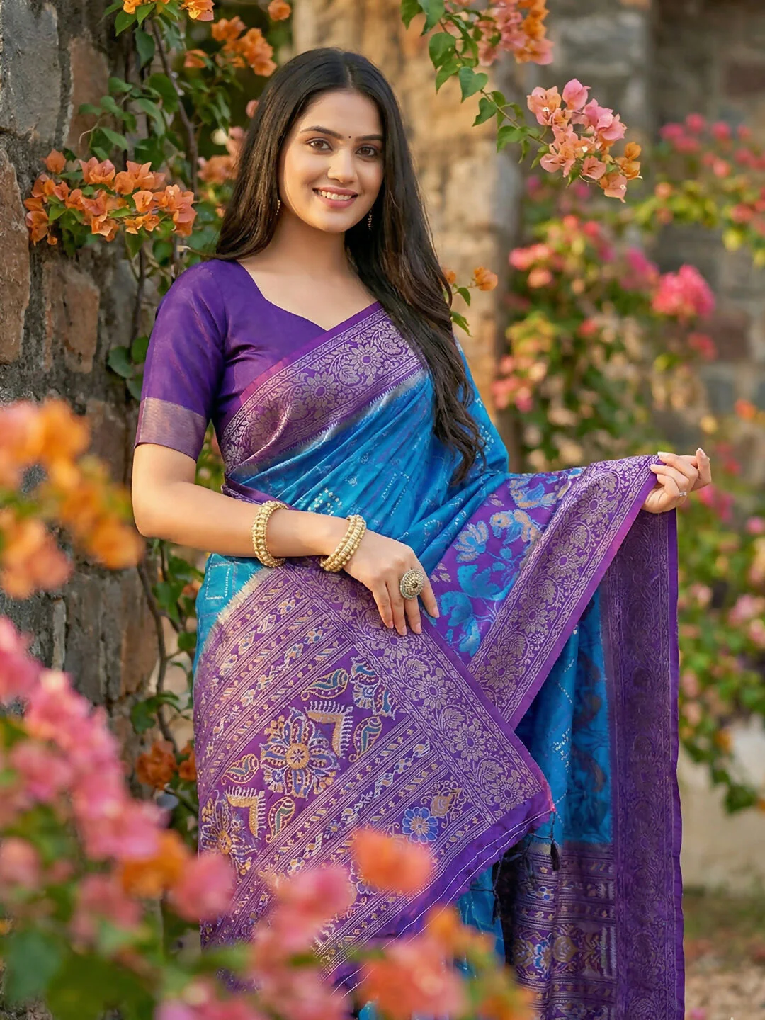 Astita Blue Pochampally Silk Saree - Image 3