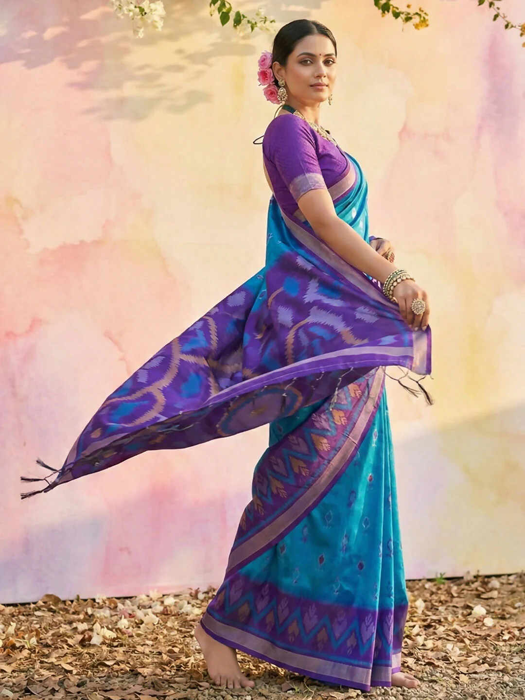 Astita Blue Soft Silk Saree - Image 2