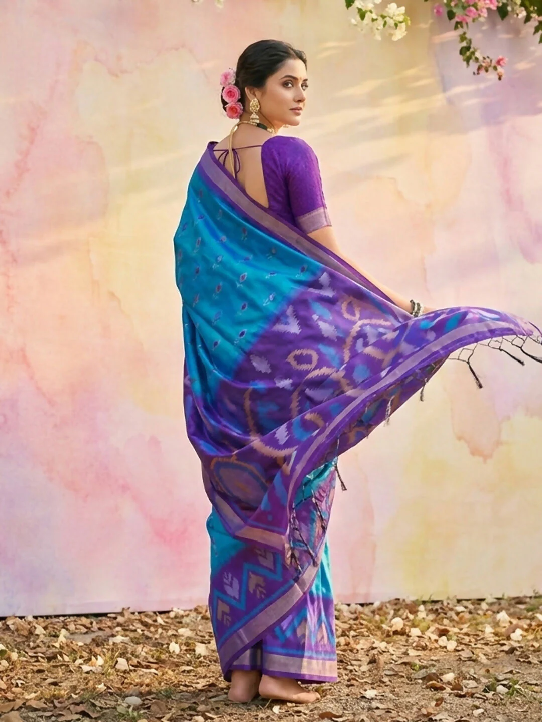 Astita Blue Soft Silk Saree - Image 3