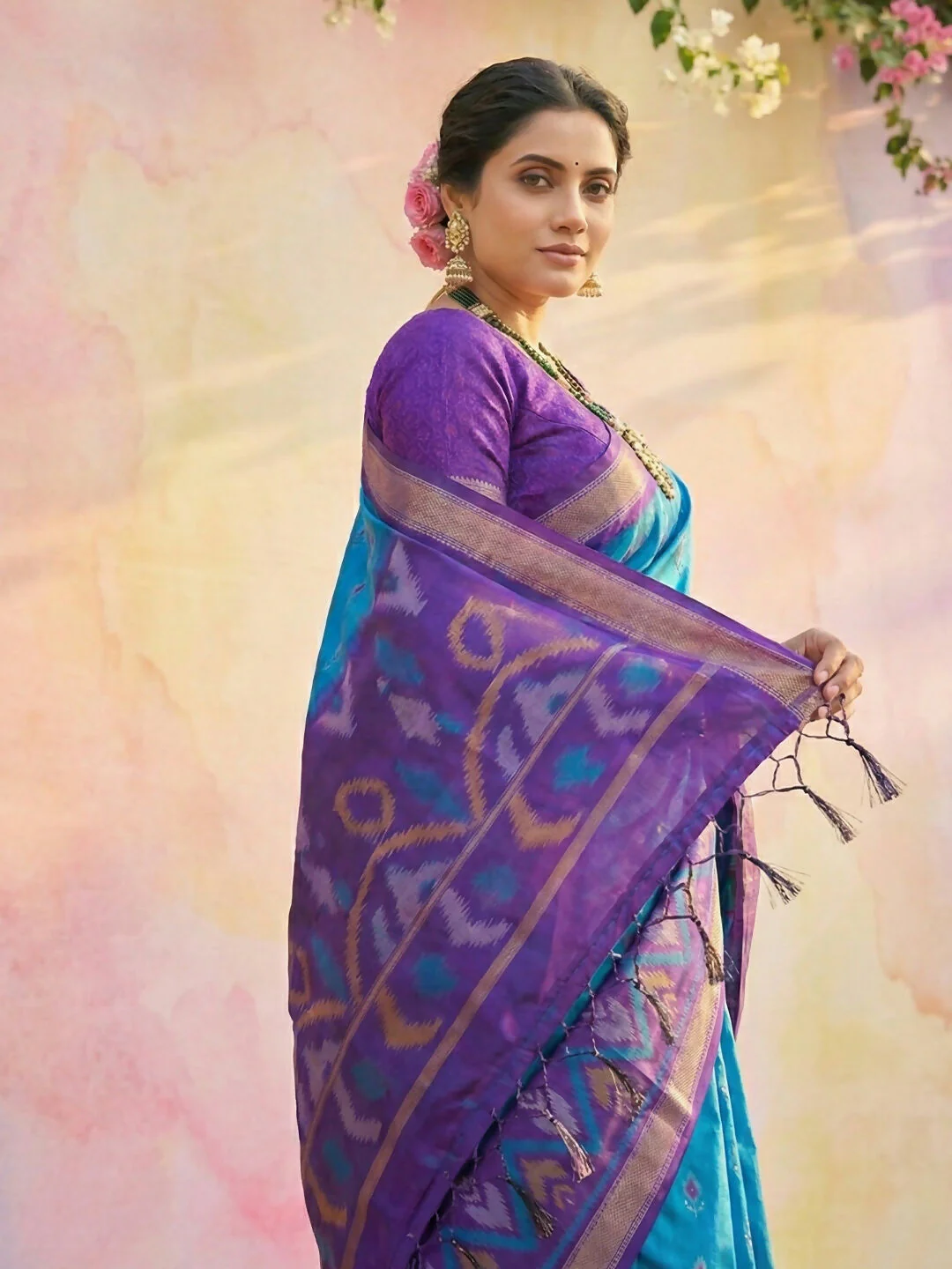 Astita Blue Soft Silk Saree - Image 4