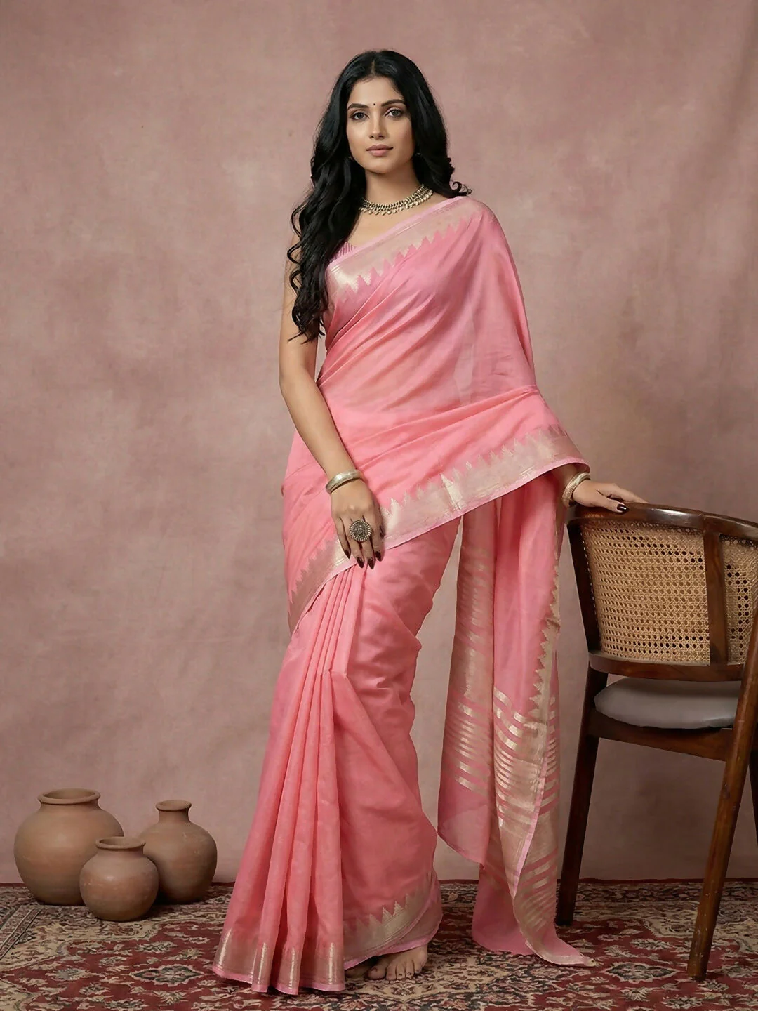 Astita Coral Pink Cotton Saree