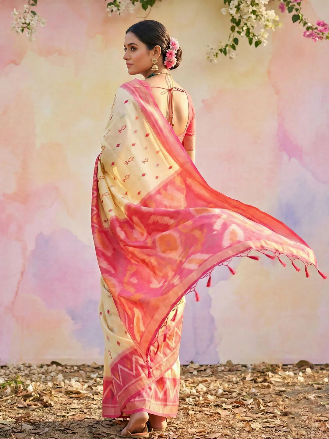 Astita Cream Soft Silk Saree - Image 3