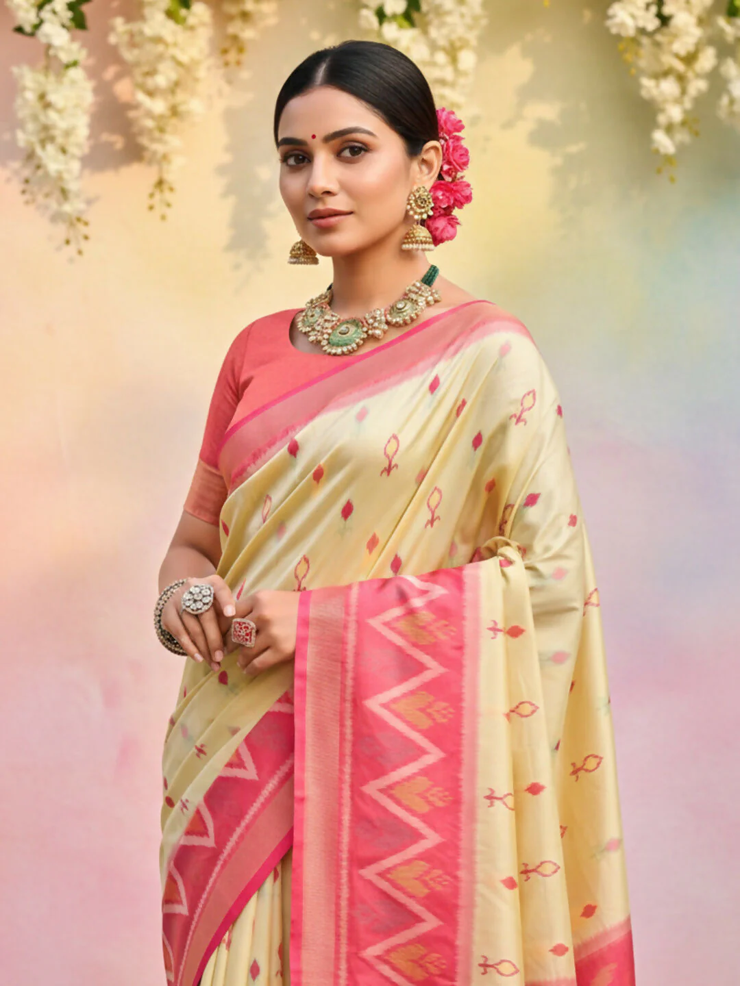 Astita Cream Soft Silk Saree - Image 4