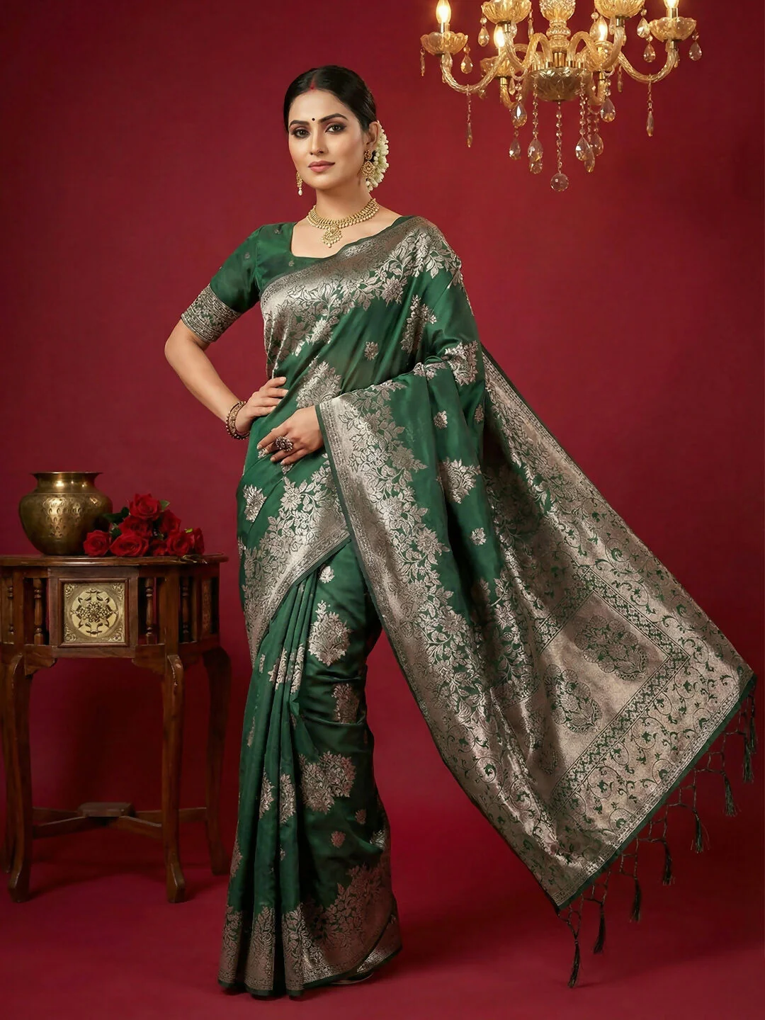 Astita Dark Green Silk Blend Saree