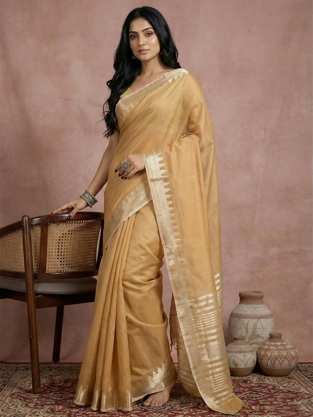Astita Golden Cotton Saree