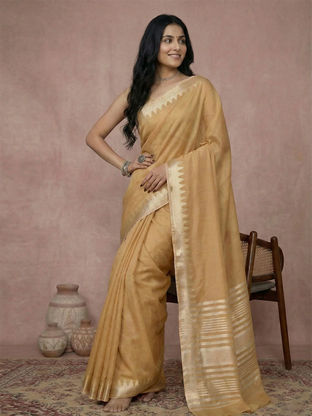 Astita Golden Cotton Saree - Image 2