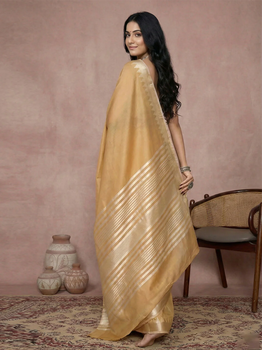 Astita Golden Cotton Saree - Image 3