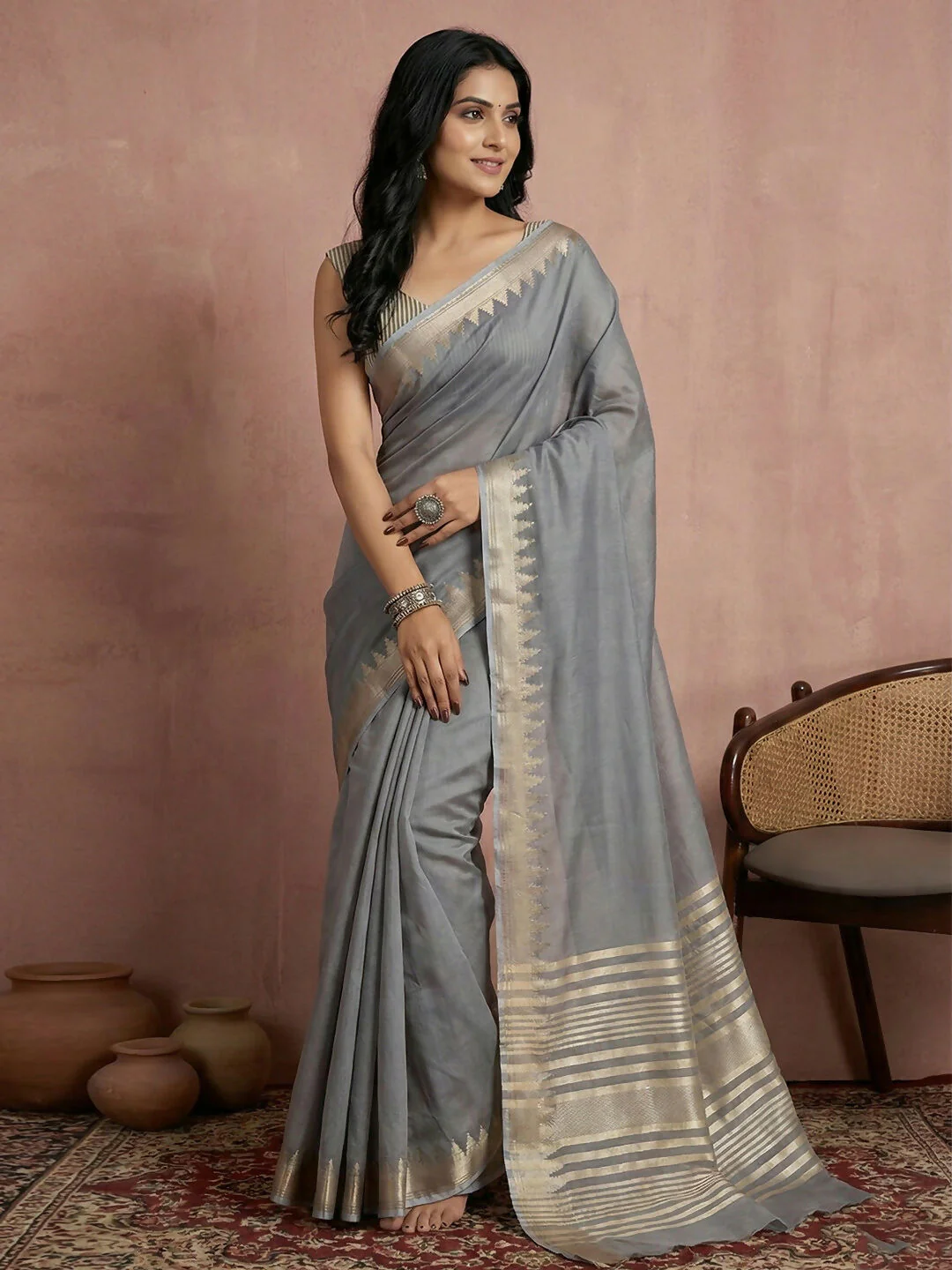 Astita Gray Cotton Saree