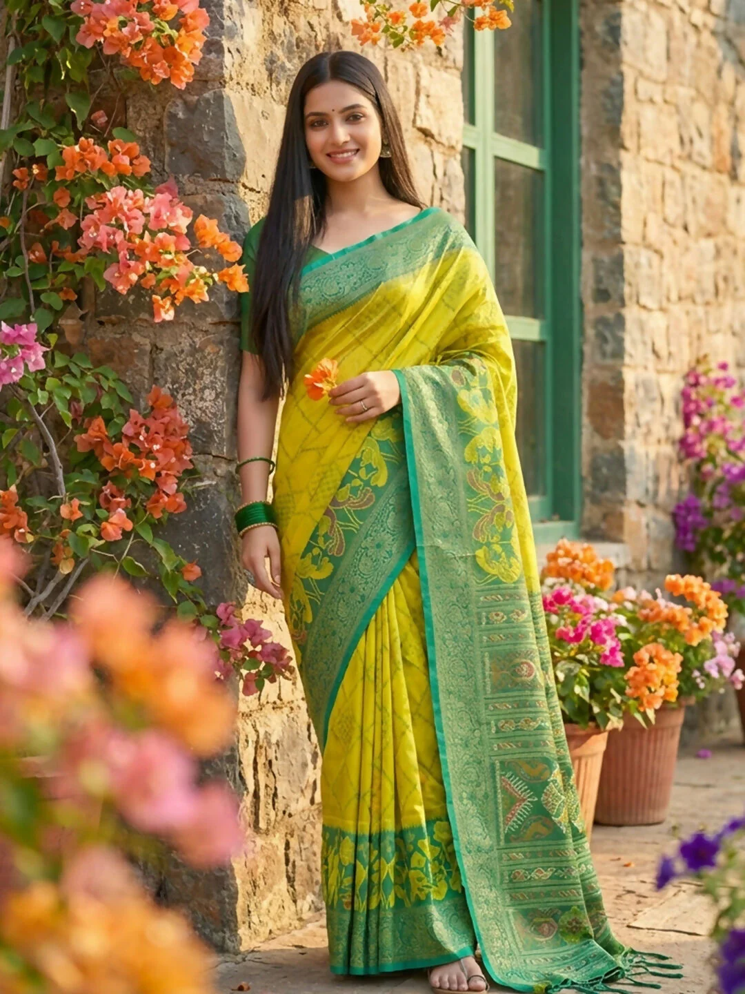 Astita Green Pochampally Silk Saree