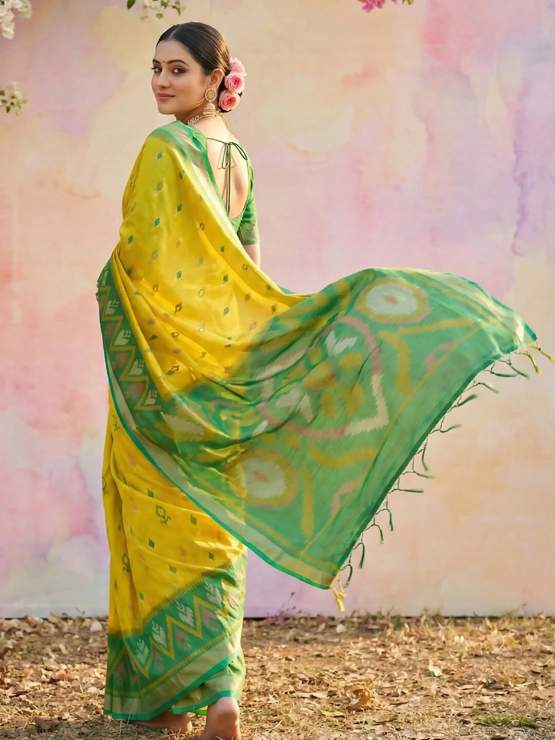 Astita Green Soft Silk Saree - Image 3