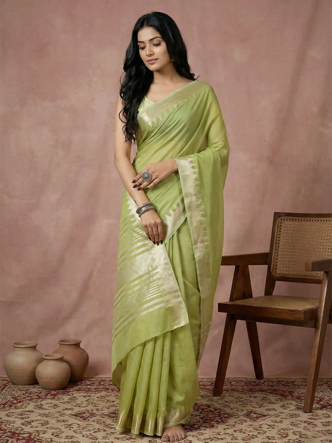 Astita Light Green Cotton Saree