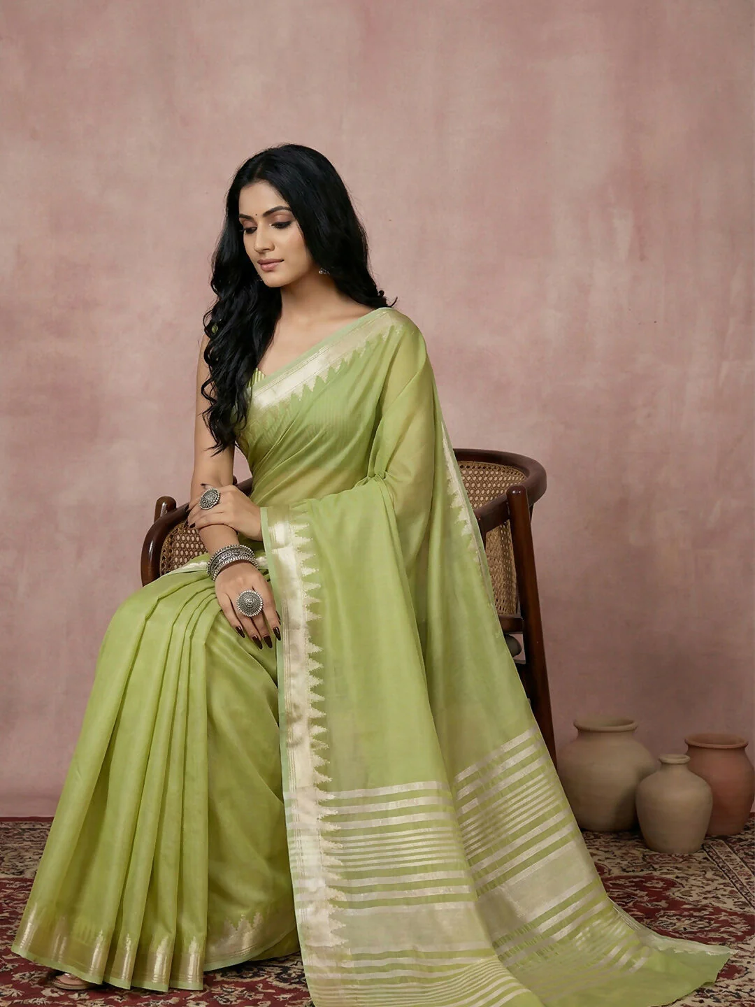Astita Light Green Cotton Saree - Image 2
