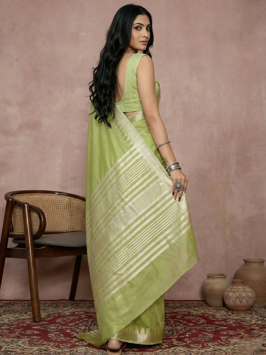 Astita Light Green Cotton Saree - Image 3