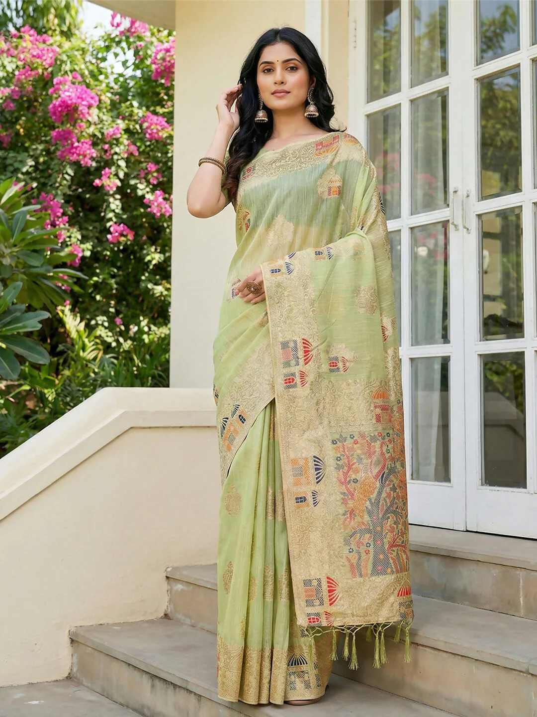 Astita Light Green Linen Cotton Saree