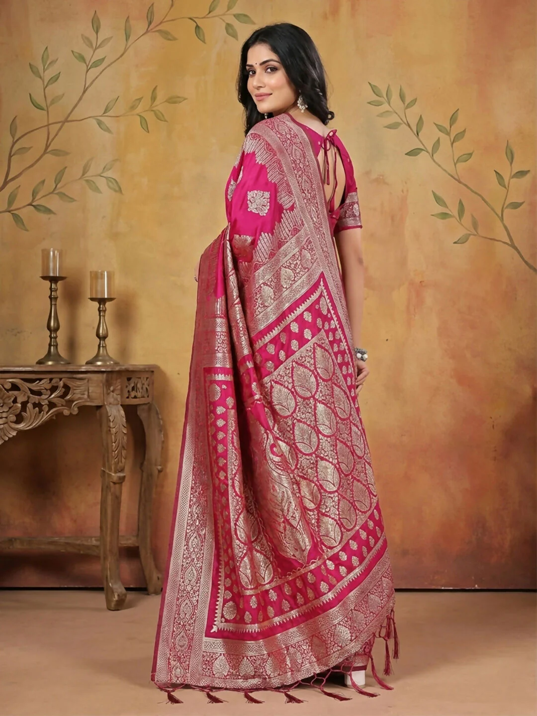 Astita Magenta Silk Blend Saree - Image 3