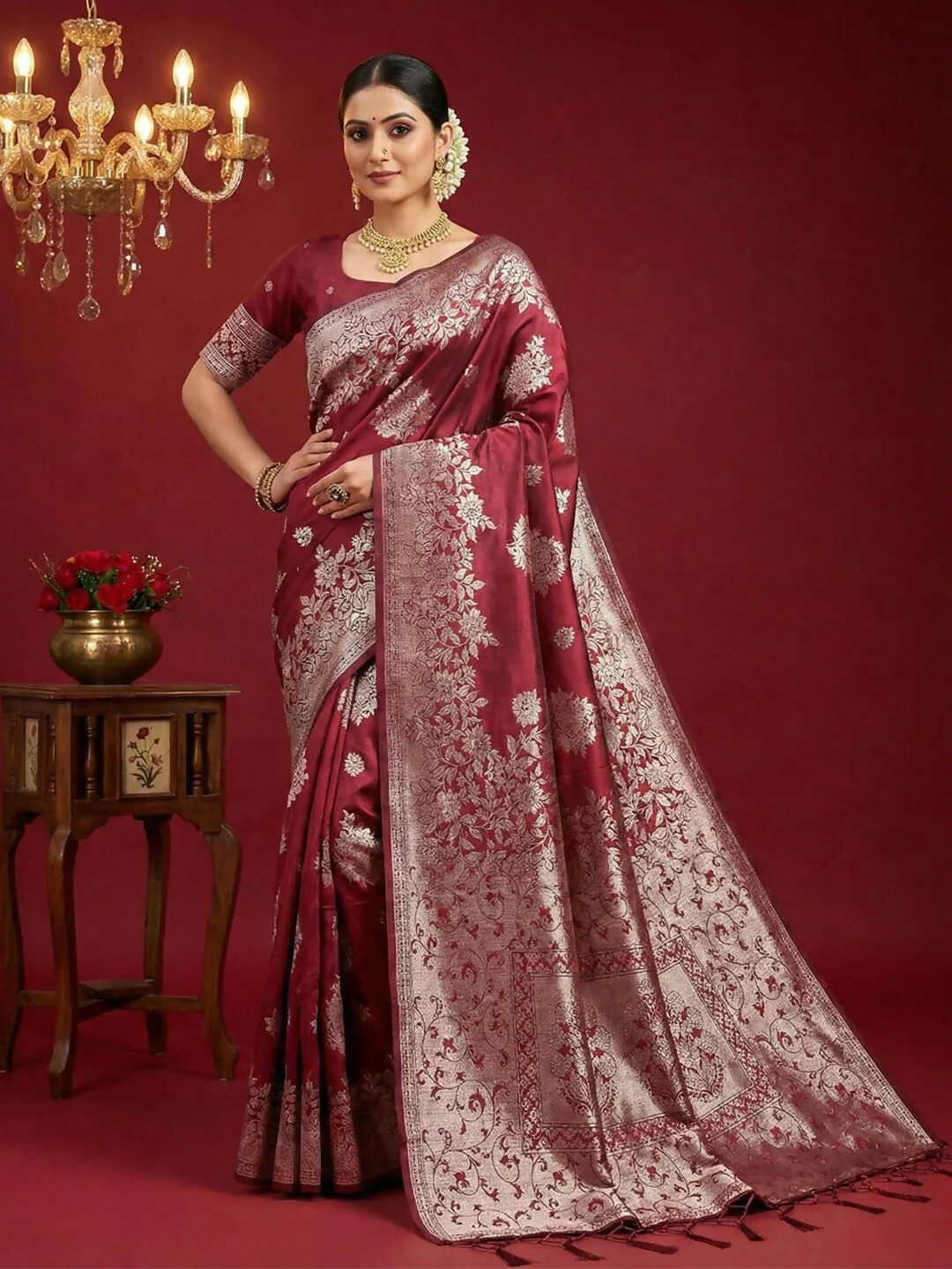 Astita Maroon Silk Blend Saree