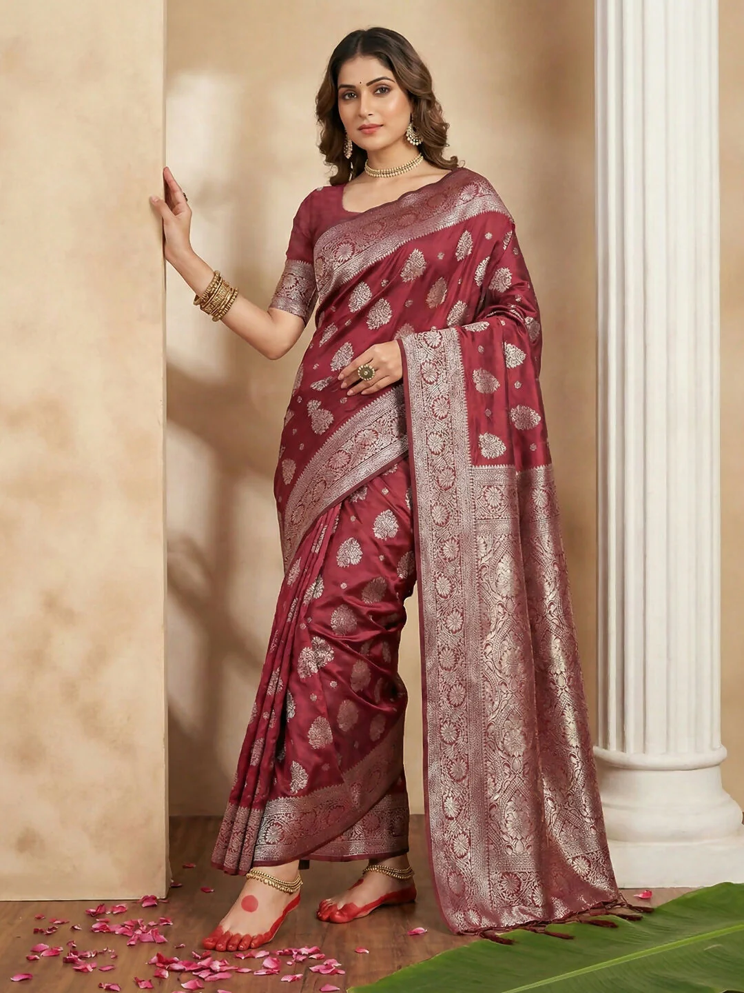Astita Maroon Silk Blend Saree