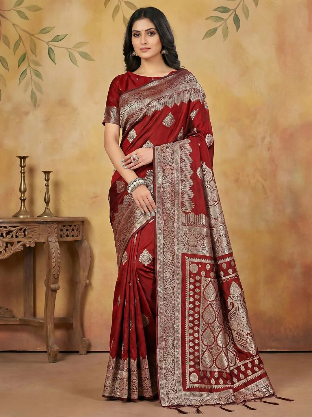 Astita Maroon Silk Blend Saree