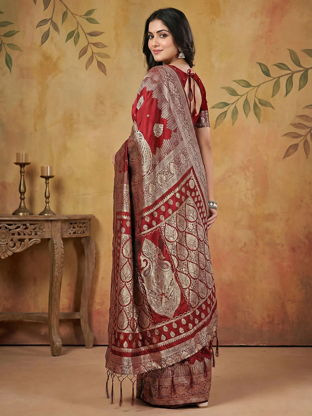 Astita Maroon Silk Blend Saree - Image 2