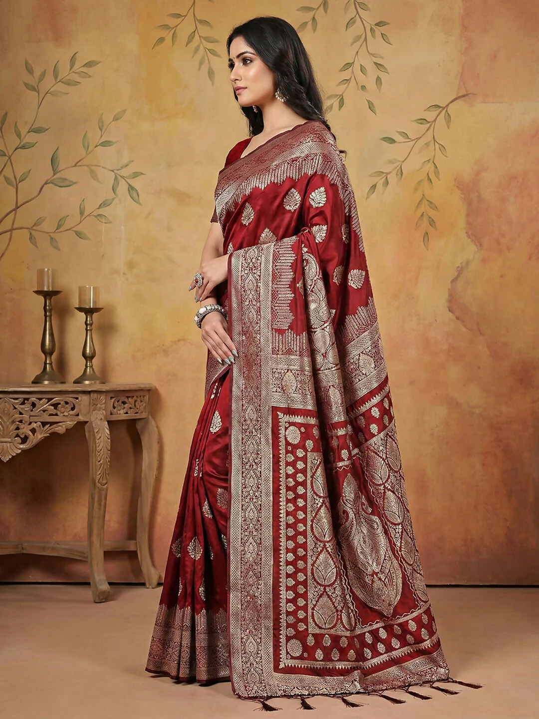 Astita Maroon Silk Blend Saree - Image 3