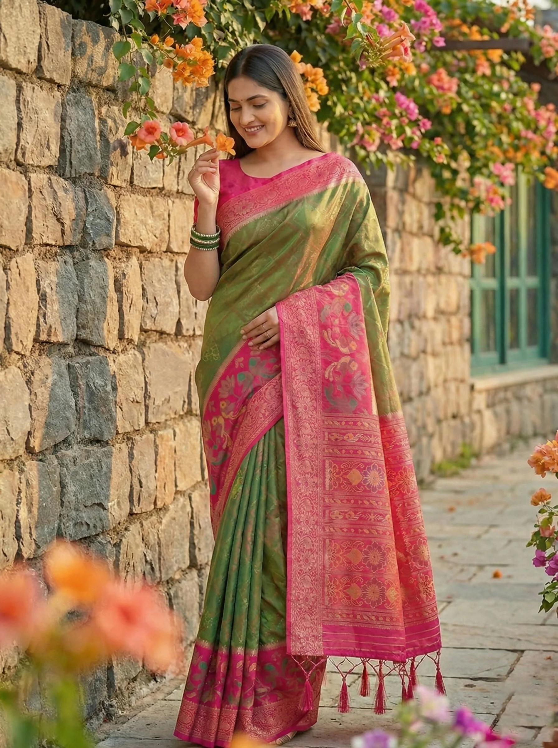 Astita Mehndi Pochampally Silk Saree