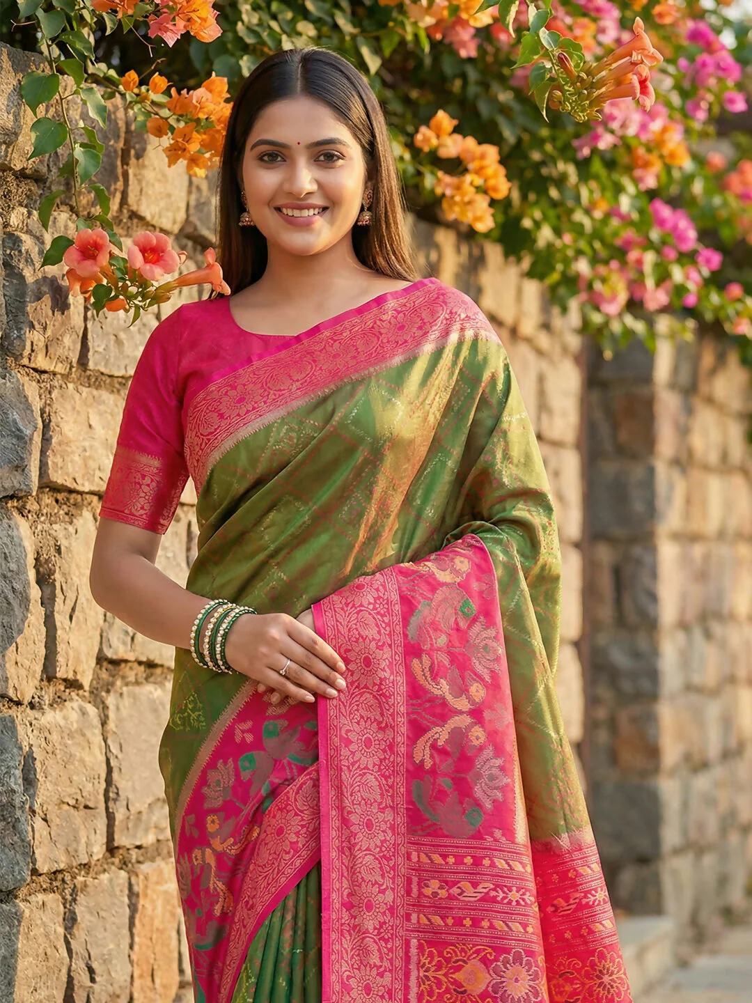 Astita Mehndi Pochampally Silk Saree - Image 3
