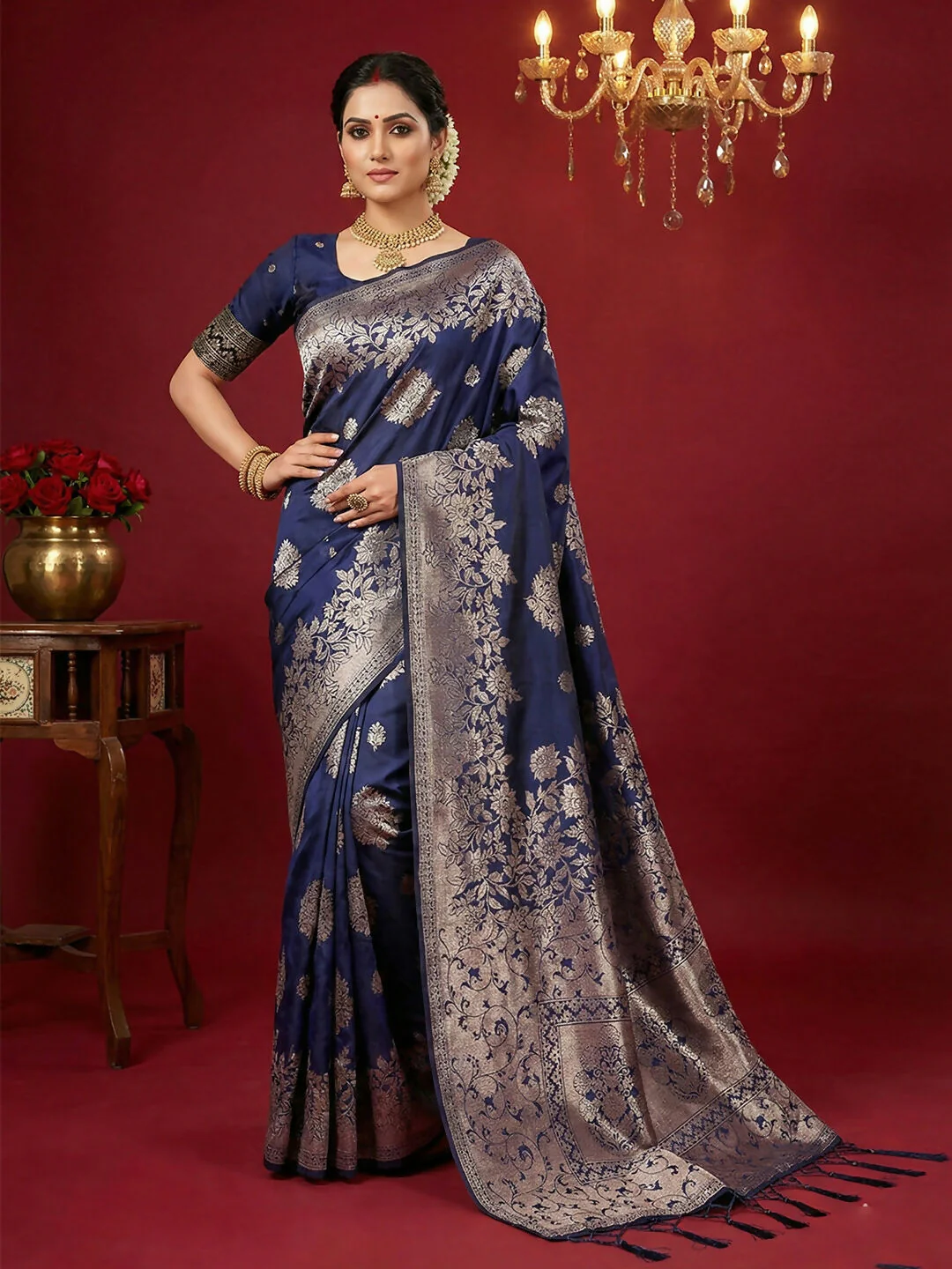 Astita Navy Blue Silk Blend Saree
