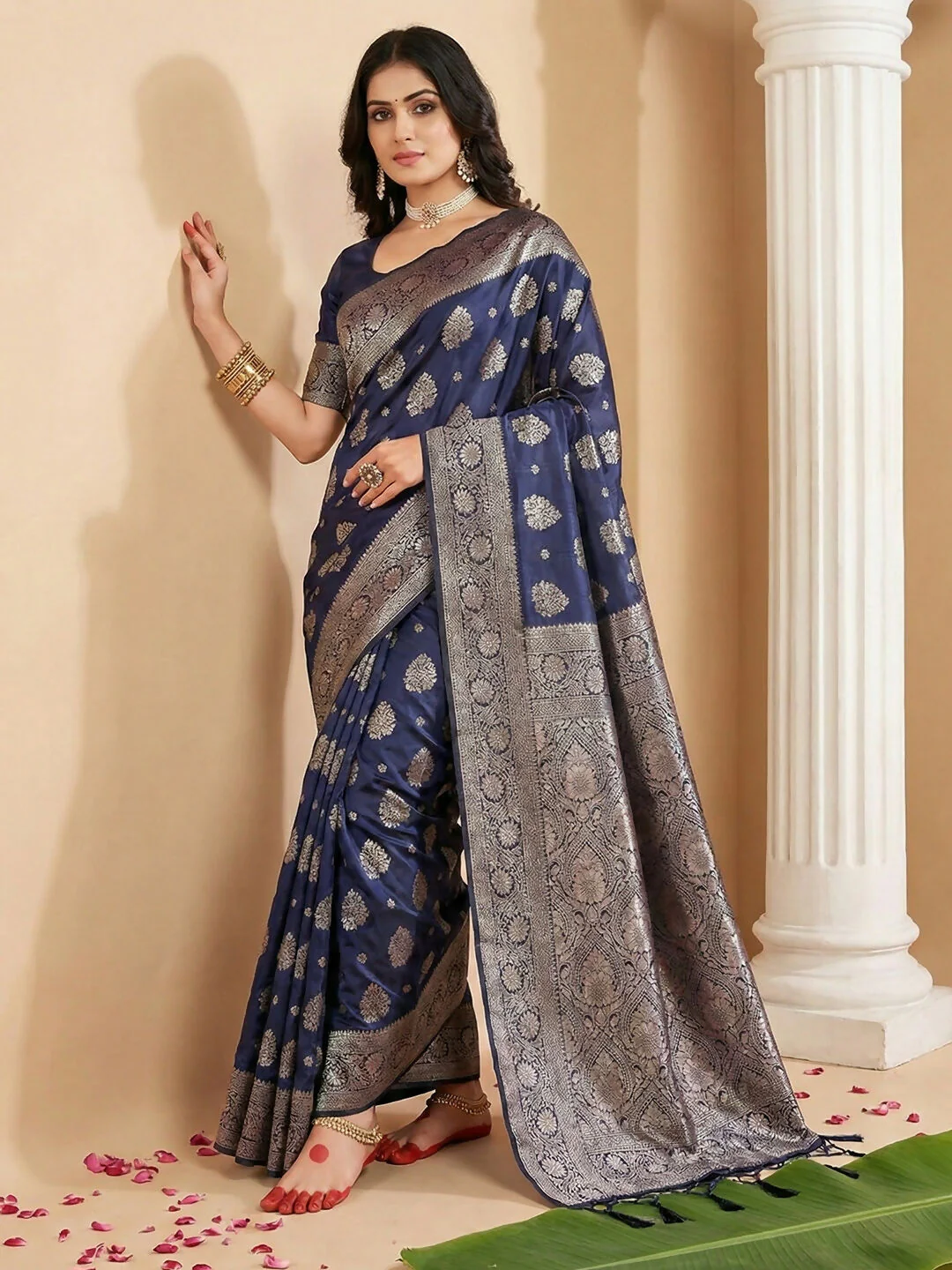 Astita Navy Blue Silk Blend Saree