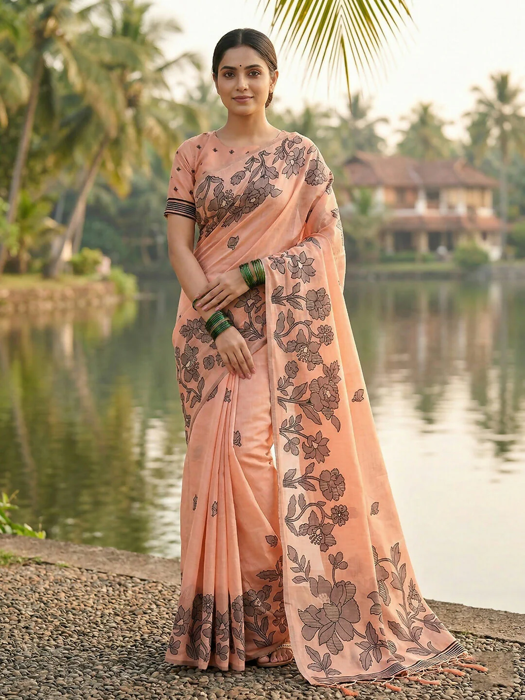 Astita Orange Linen Cotton Saree