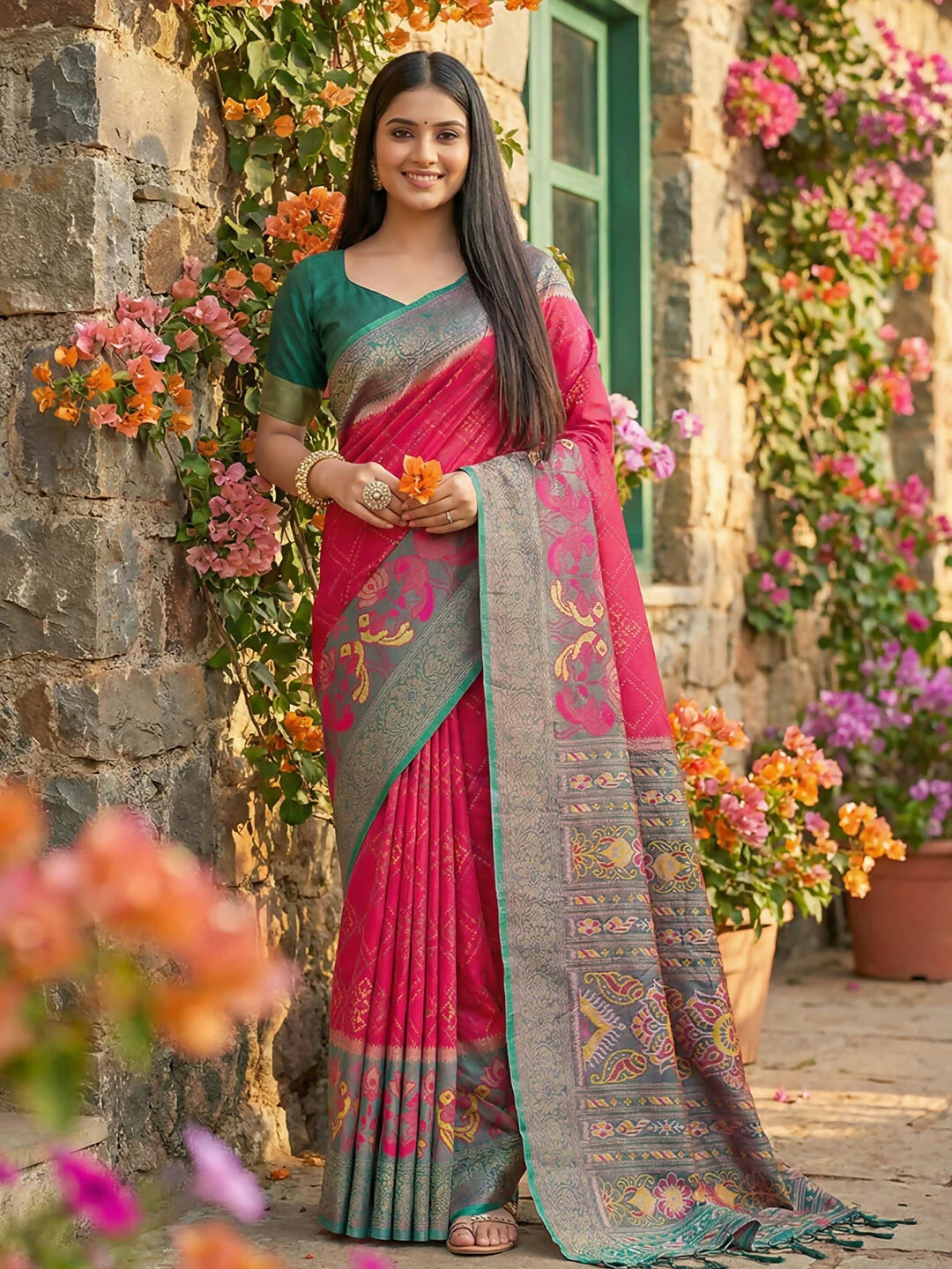 Astita Pink Pochampally Silk Saree
