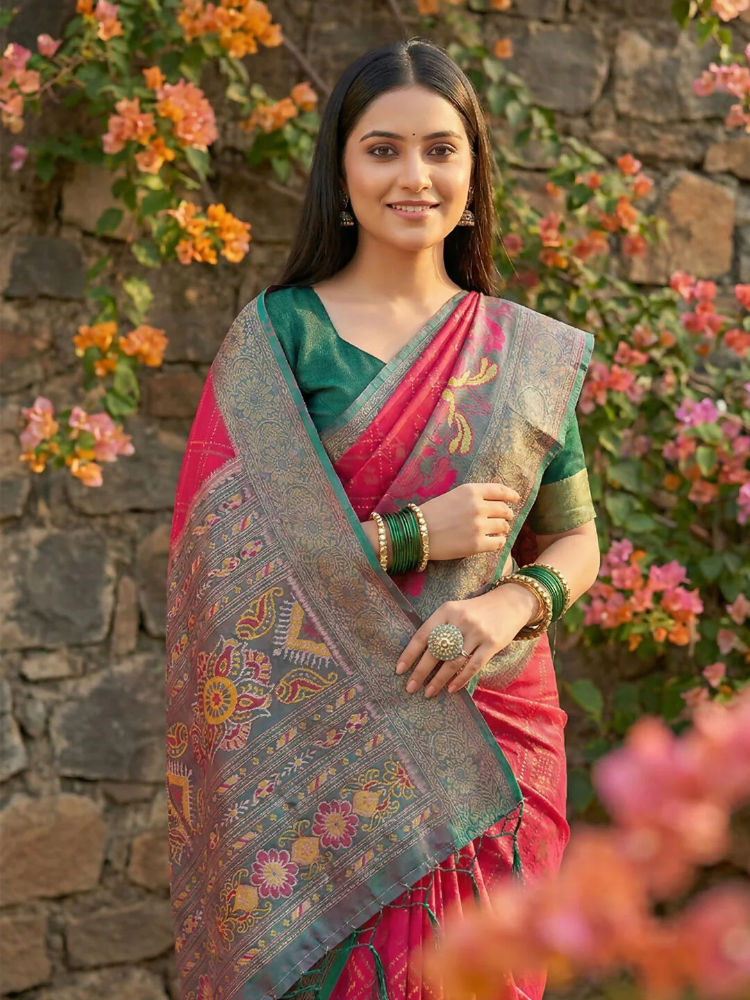 Astita Pink Pochampally Silk Saree - Image 4
