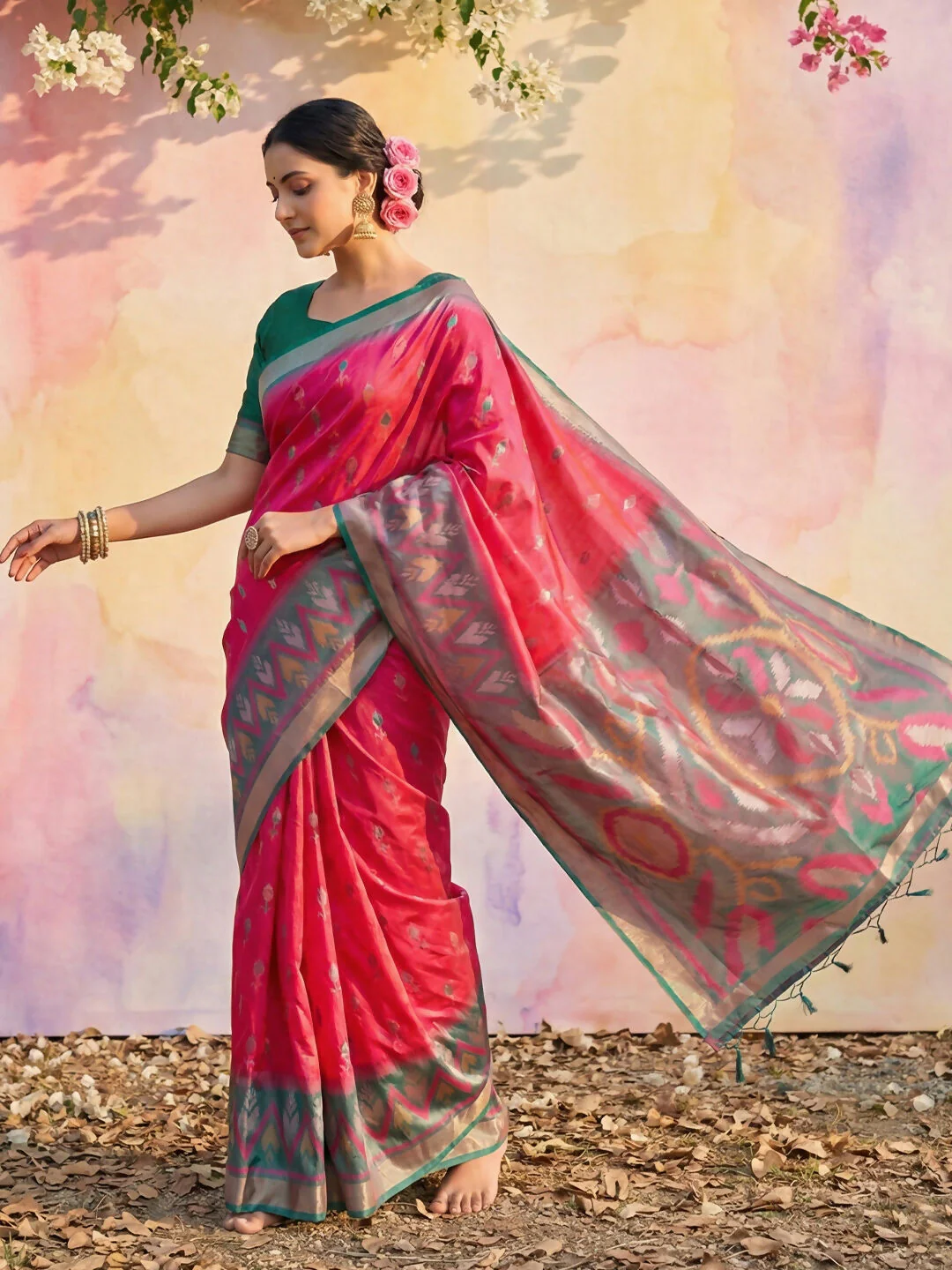 Astita Pink Soft Silk Saree - Image 2