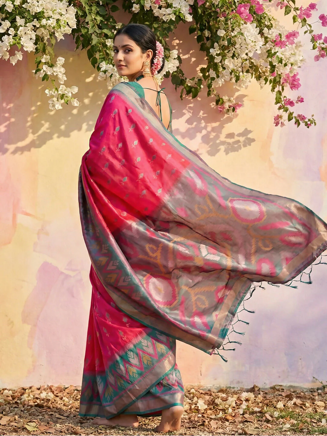 Astita Pink Soft Silk Saree - Image 3